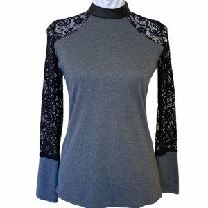 Grey T-Shirt with Lace sleeves. Size XXL